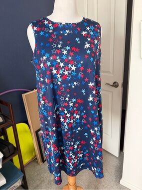 Sleeveless Navy Star Print Mini Dress - Red, White & Light Blue Stars